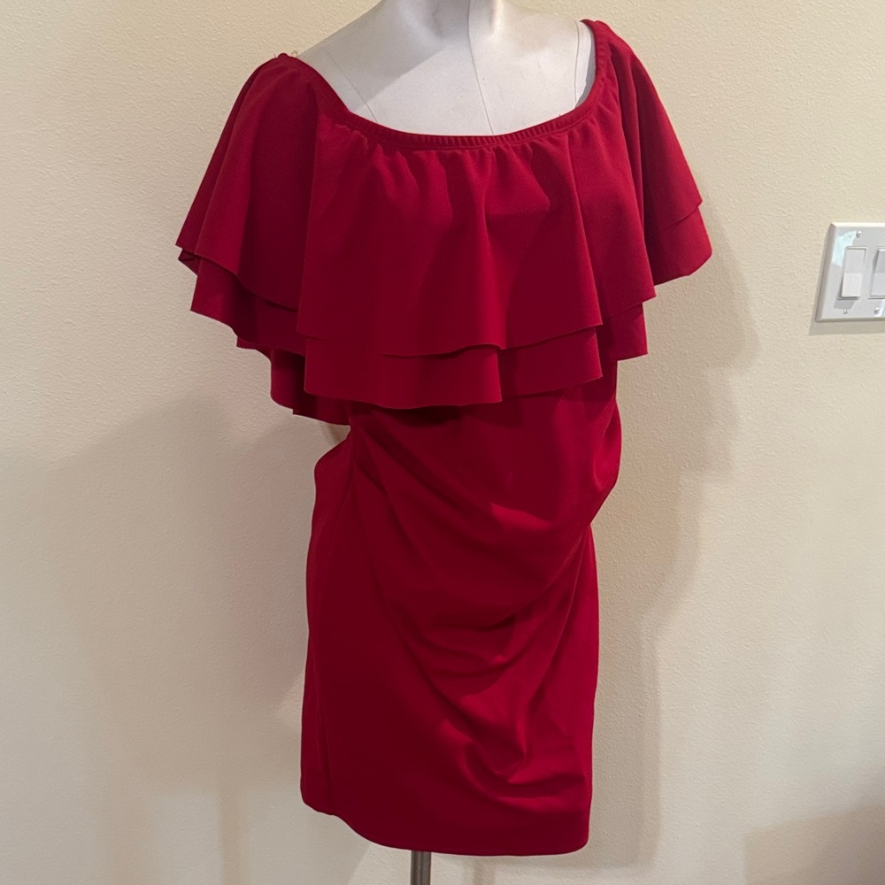 Maternity Off-Shoulder Dress in Red
